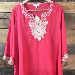 NWT Velzera coral embroidered tunic Sz L